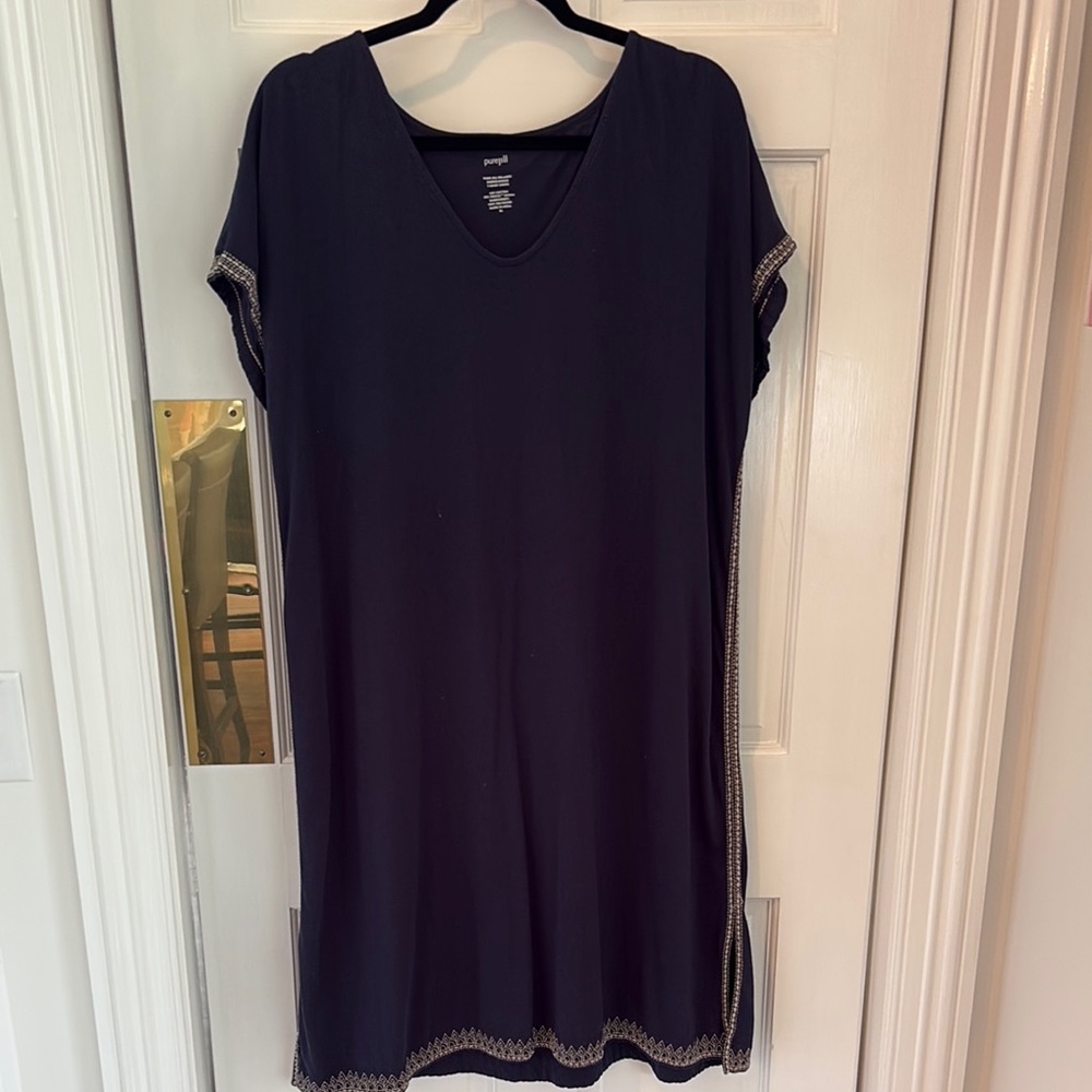 J. Jill Navy Maxi Dress with Cream and White Accents